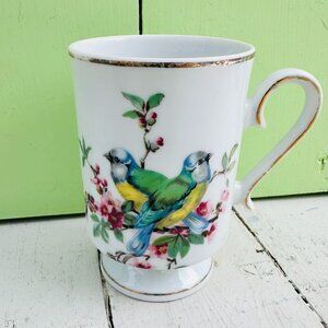 Vintage Royal Crown Pedestal Bird Mug, Cottagecore Coffee Cup, Bird Kitchen